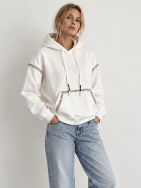 Elegant White Hoodie with Embellished Accents